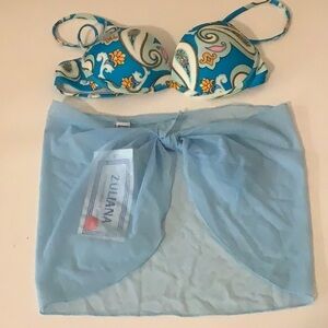 Recco Size Large Brazilian Floral Underwire a Top & Light Blue Mesh Sarong. New